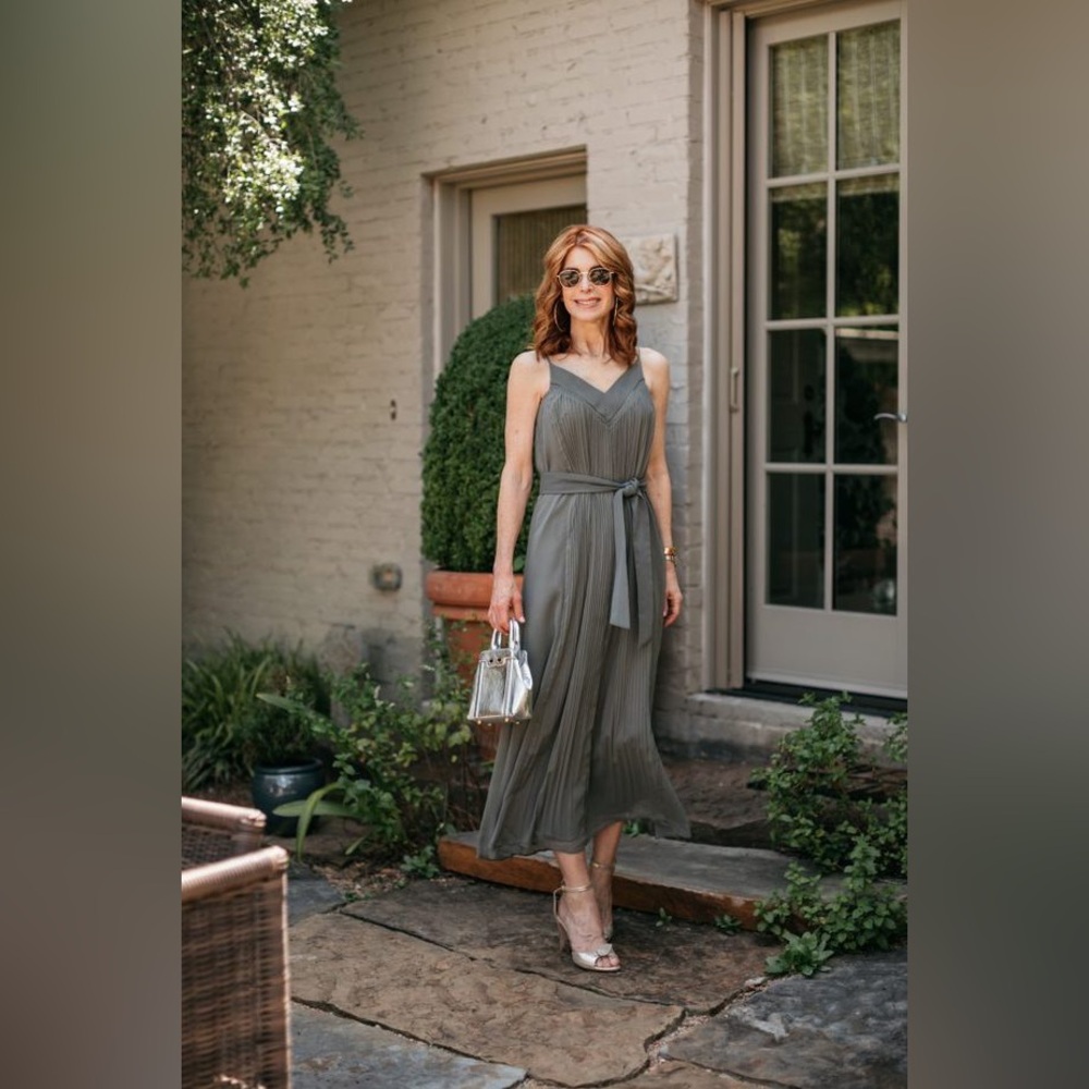 Club Monaco Pleated V Neck Dress - Picture 2 of 13